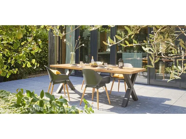 Tuintafel hout met stalen poten 240x90 cm wakefield, thijs, naturel - afbeelding 4 van  7
