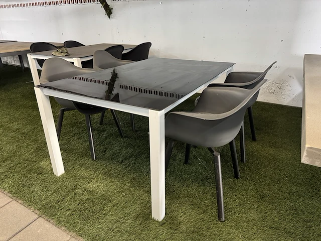 Tuintafel met glasplaat 160x100x73 cm met 4x tuinstoel - afbeelding 2 van  8