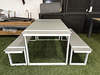 Tuintafel met twee tuinbanken, wit, grijs - afbeelding 1 van  6