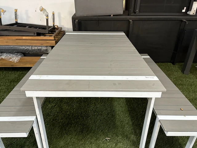 Tuintafel met twee tuinbanken, wit, grijs - afbeelding 3 van  6