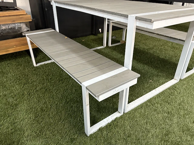 Tuintafel met twee tuinbanken, wit, grijs - afbeelding 5 van  6