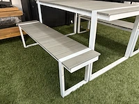 Tuintafel met twee tuinbanken, wit, grijs - afbeelding 5 van  6