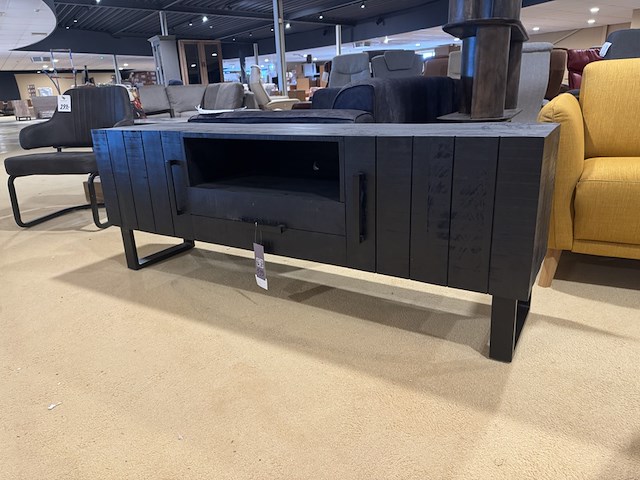 Tv- dressoir, zwart mangohout, zwart metalen onderstel - afbeelding 1 van  4