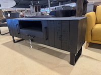 Tv- dressoir, zwart mangohout, zwart metalen onderstel - afbeelding 2 van  4