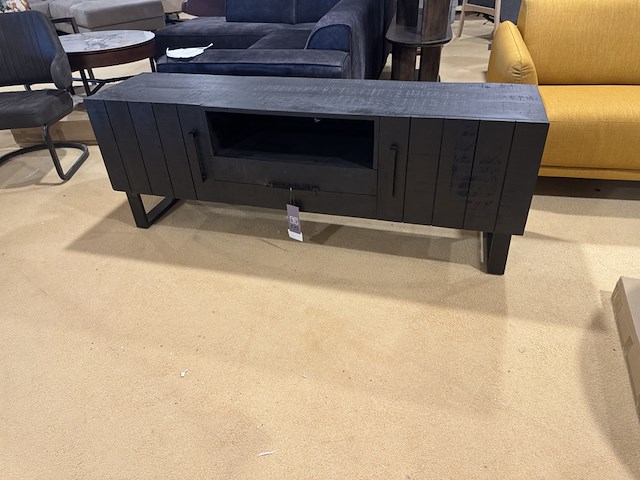 Tv- dressoir, zwart mangohout, zwart metalen onderstel - afbeelding 4 van  4