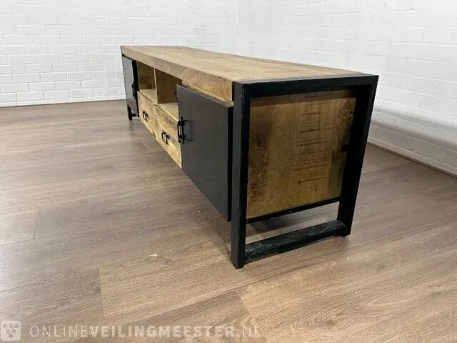 Tv meubel – mangohout – zwart metalen afwerking - afbeelding 2 van  6