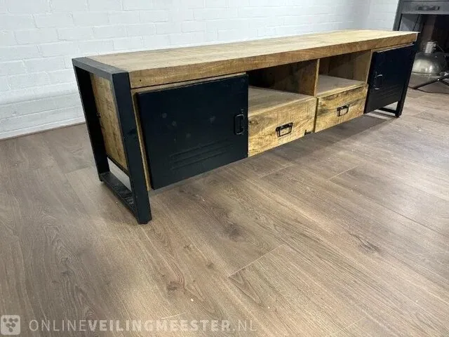 Tv meubel – mangohout – zwart metalen afwerking - afbeelding 4 van  6