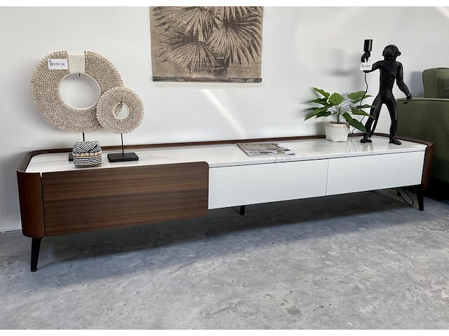 Tv-meubel met wit marmeren blad, by italia, walnoot / wit marmer - afbeelding 1 van  13