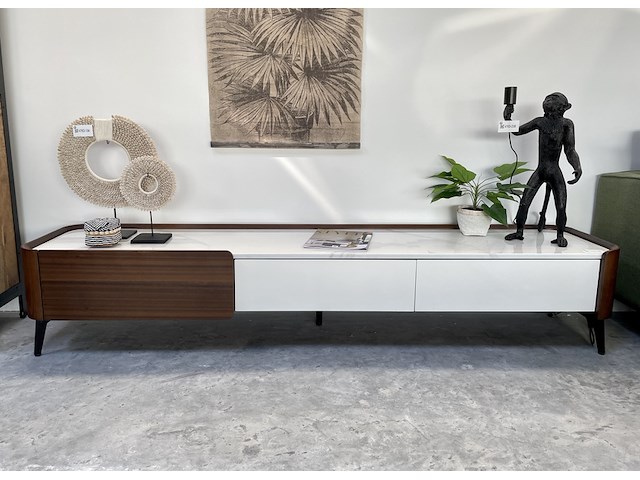 Tv-meubel met wit marmeren blad, by italia, walnoot / wit marmer - afbeelding 6 van  13