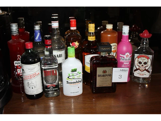 Twaalf flessen drank w.o. whisky, tequila, wodka, sambuca, amaretto, etc. - afbeelding 1 van  2