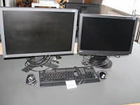 Twee monitoren eizo flexscan s240w 24 inch en s2111w 21 inch met toetsenbord, camera en muis. - afbeelding 1 van  3