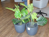 Twee stenen potten met kunstplanten met hoogte 95 cm. - afbeelding 1 van  2