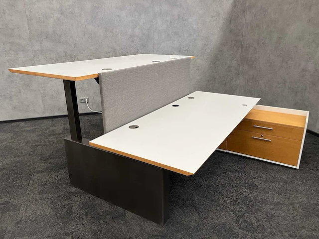 Twinform - design elektrisch zit/sta werkplek 200x85 met dressoir - blank gelakt frame - afbeelding 8 van  33
