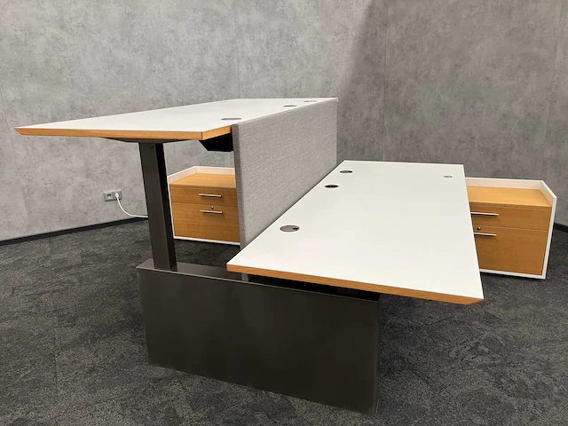 Twinform - design elektrisch zit/sta werkplek 200x85 met dressoir - blank gelakt frame - afbeelding 1 van  33