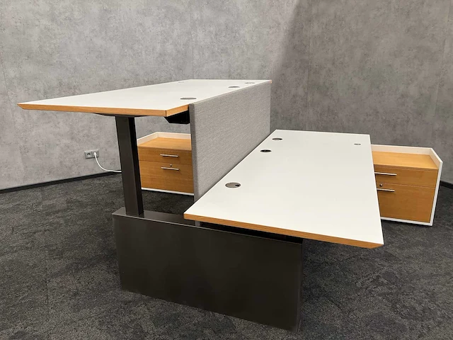 Twinform - design elektrisch zit/sta werkplek 200x85 met dressoir - blank gelakt frame - afbeelding 15 van  33
