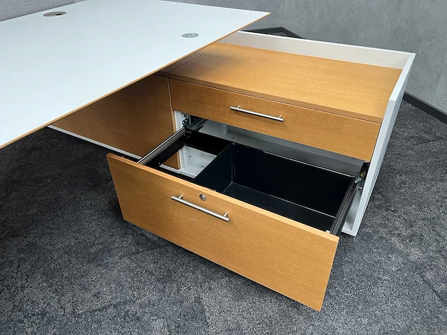 Twinform - design elektrisch zit/sta werkplek 200x85 met dressoir - blank gelakt frame - afbeelding 21 van  33