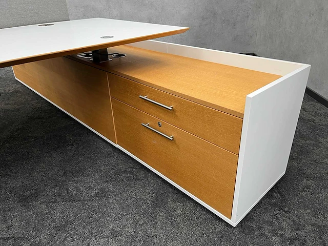 Twinform - design elektrisch zit/sta werkplek 200x85 met dressoir - blank gelakt frame - afbeelding 22 van  33