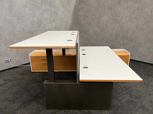 Twinform - design elektrisch zit/sta werkplek 200x85 met dressoir - blank gelakt frame - afbeelding 12 van  33