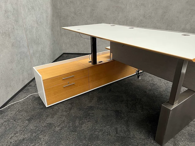 Twinform - design elektrisch zit/sta werkplek 200x85 met dressoir - blank gelakt frame - afbeelding 24 van  33