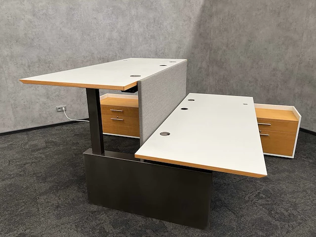 Twinform - design elektrisch zit/sta werkplek 200x85 met dressoir - blank gelakt frame - afbeelding 26 van  33