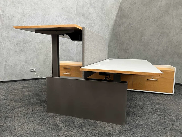 Twinform - design elektrisch zit/sta werkplek 200x85 met dressoir - blank gelakt frame - afbeelding 23 van  33