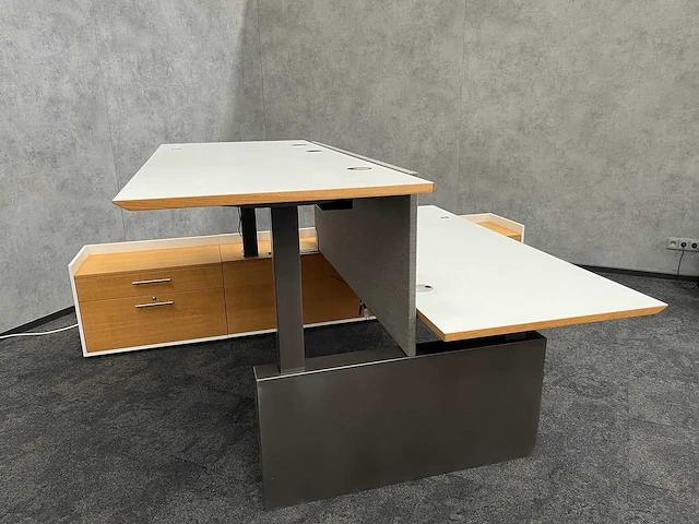 Twinform - design elektrisch zit/sta werkplek 200x85 met dressoir - blank gelakt frame - afbeelding 28 van  33