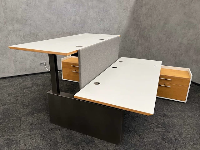 Twinform - design elektrisch zit/sta werkplek 200x85 met dressoir - blank gelakt frame - afbeelding 29 van  33
