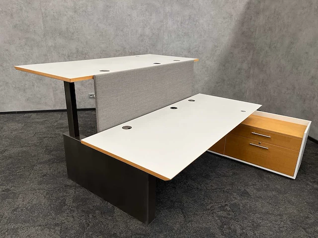 Twinform - design elektrisch zit/sta werkplek 200x85 met dressoir - blank gelakt frame - afbeelding 30 van  33