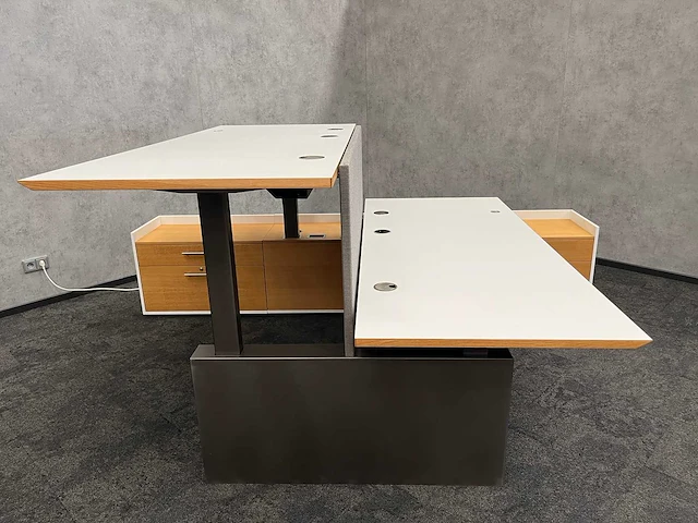 Twinform - design elektrisch zit/sta werkplek 200x85 met dressoir - blank gelakt frame - afbeelding 10 van  33