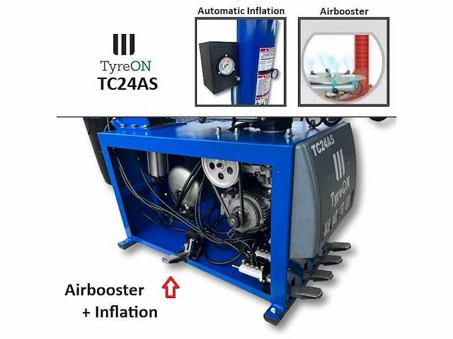 Tyreon tc24as heavy-duty banden demonteermachine met kantelende kolom en dubbele airbooster in de spanklauwen - afbeelding 7 van  26