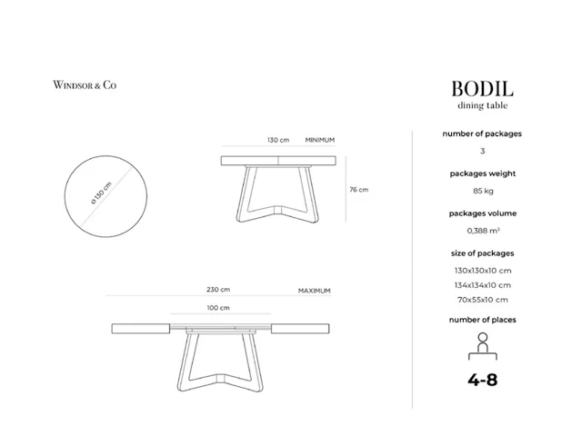 Uitschuifbare eettafel 130x130x76 cm, windsor & co, bodil, walnoot - afbeelding 4 van  7