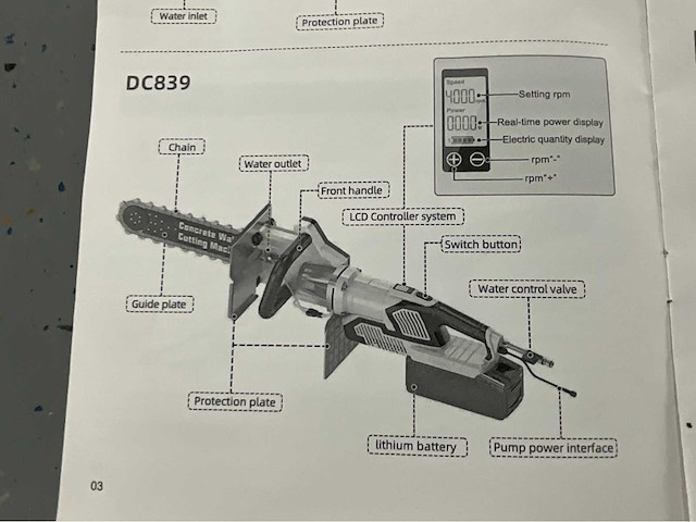 Ultra force equipment - dc839 - betonzaag 4000w incl waterpomp - afbeelding 10 van  21