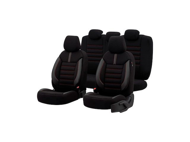 Universele stoffen/leder stoelhoezenset 'limited' zwart + rode stiksels 11delig geschikt voor sideairbags - afbeelding 1 van  4