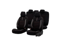 Universele stoffen/leder stoelhoezenset 'limited' zwart + rode stiksels 11delig geschikt voor sideairbags - afbeelding 1 van  4
