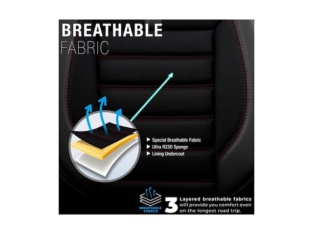 Universele stoffen/leder stoelhoezenset 'limited' zwart + rode stiksels 11delig geschikt voor sideairbags - afbeelding 3 van  4