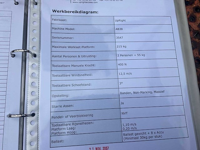 "upright" - ab38n - knik telescoophoogwerker - 2007 - afbeelding 16 van  36