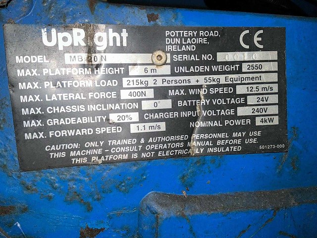 Upright mb20 hoogwerker - afbeelding 18 van  25