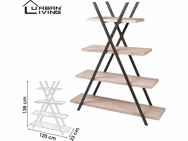 Urban living - piramidestelling met 4 planken - industrieel design - afbeelding 2 van  3