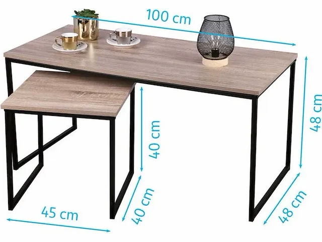 Urban living 2-delig salontafel & bijzettafel - industrieel design - afbeelding 3 van  3