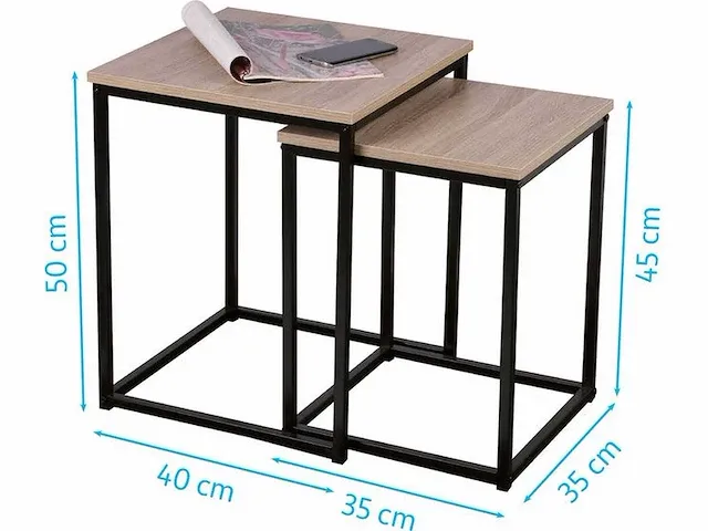 Urban living bijzettafels colorado - salontafels - 40x40x50/35x35x45cm - hout - afbeelding 2 van  4