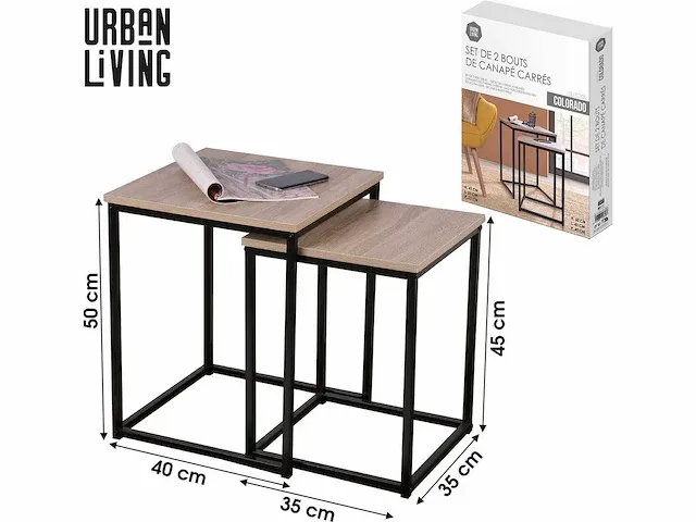 Urban living bijzettafels colorado - salontafels - 40x40x50/35x35x45cm - hout - afbeelding 3 van  4