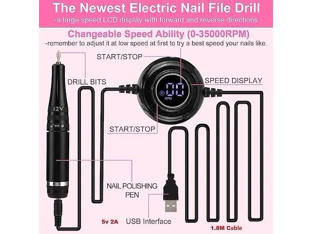 Usb powered nail drill machine - afbeelding 3 van  3