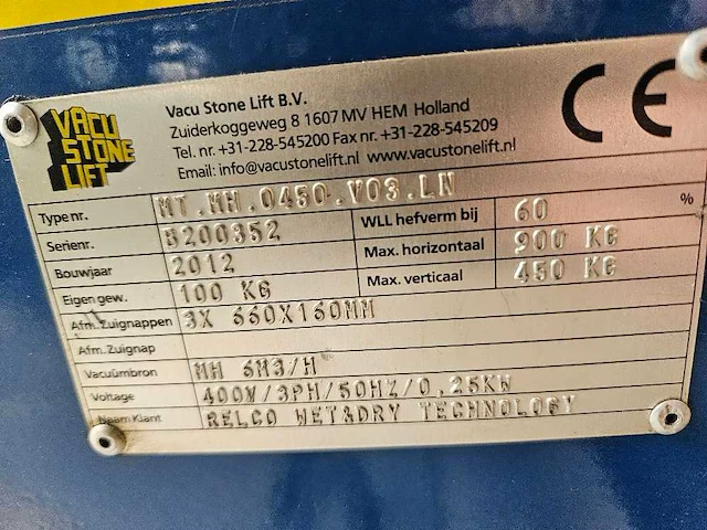 Vacu stone lift - 2012 - mt hh 0450 v03 ln - vacuümheffer - afbeelding 6 van  10