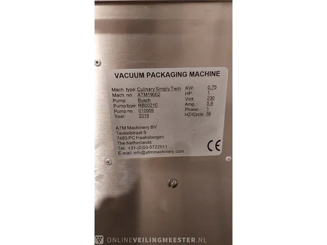 Vacumeermachine curinary simply twin, atm19002, bouwjaar 2019 - afbeelding 9 van  9