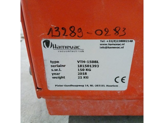 Vacuüm hijsunit 150kg 230v hamevac, vth-150-bl, bouwjaar 2018 - afbeelding 9 van  10