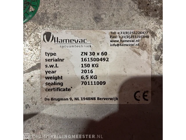 Vacuüm hijsunit hamevac, vth-150-bl, bouwjaar 2016 - afbeelding 9 van  12