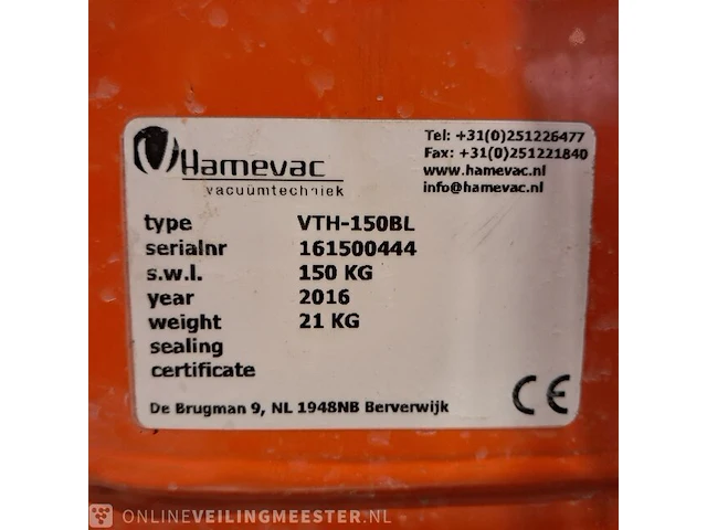 Vacuüm hijsunit hamevac, vth-150-bl, bouwjaar 2016 - afbeelding 11 van  12