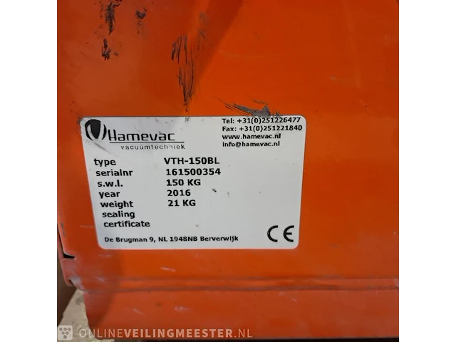 Vacuüm hijsunit hamevac, vth-150-bl, bouwjaar 2016 - afbeelding 7 van  9