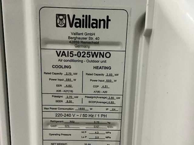 Vaillant vai5-025wno buitendeel climavair mono 2,5kw - afbeelding 7 van  11
