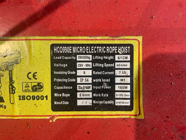 Valkenpower hco 990e elektrische takel 990kg. (6x) - afbeelding 3 van  11